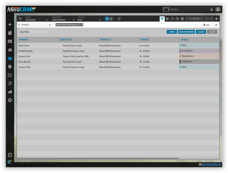 Product wise segmentation of customers using filters and target them for marketing.